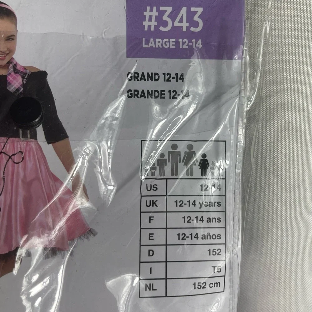 Miss Sock Hop Kids Size L 12/14 Halloween Costume - Pink and Black NWT 4PCS - Picture 5 of 5